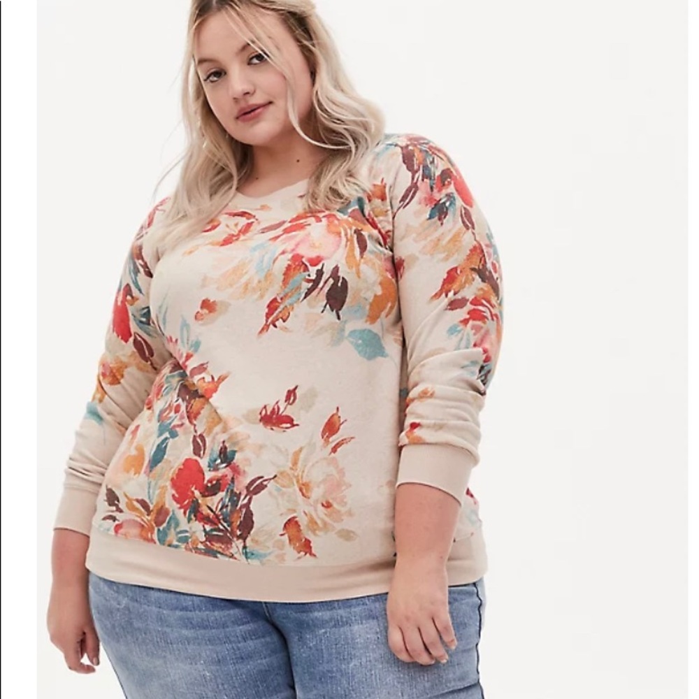 Torrid Light Taupe Floral Raglan Sweatshirt size 0